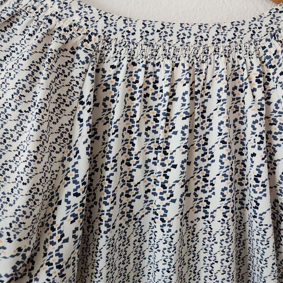 Anthropologie SKIES ARE BLUE Cream Navy balloon sleeve blouse size S Top V Neck - Picture 6 of 11
